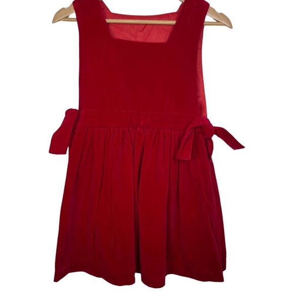 VTG Red Velvet Square Neck Overall Tie Waist Dress - Picture 1 of 8
